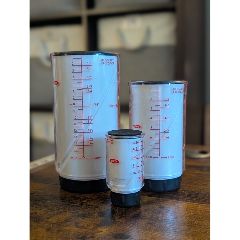 OXO Good Grips Adjustable Measuring Cup Set 3 Pc Wet Dry Kitchen Baking sticky